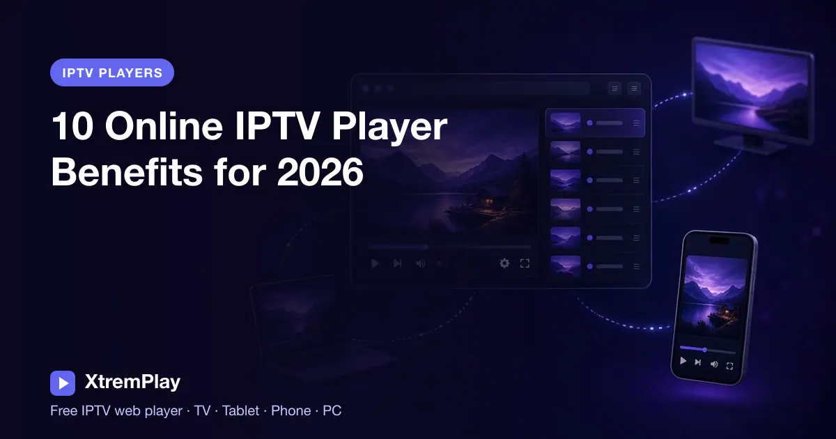 Person watching an IPTV stream in a browser on a Smart TV, tablet, phone, and computer