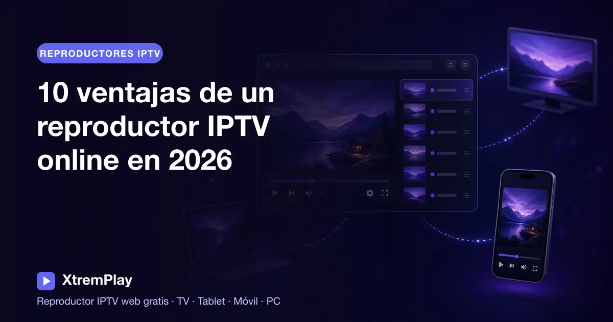Persona viendo una emisión IPTV en un navegador desde una Smart TV, una tablet, un teléfono y un ordenador