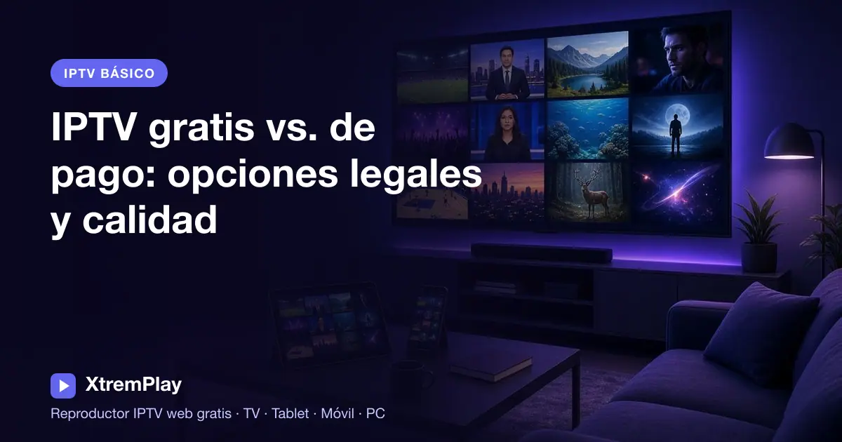 Espectador comparando canales FAST gratis y un servicio IPTV de pago en un televisor