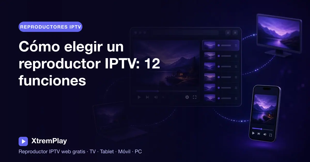 Usuario comparando las funciones de un reproductor IPTV en un televisor, una tableta, un móvil y un ordenador