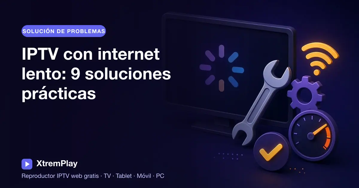 Espectador viendo IPTV en un televisor mientras comprueba la conexión Wi-Fi y la calidad de la emisión