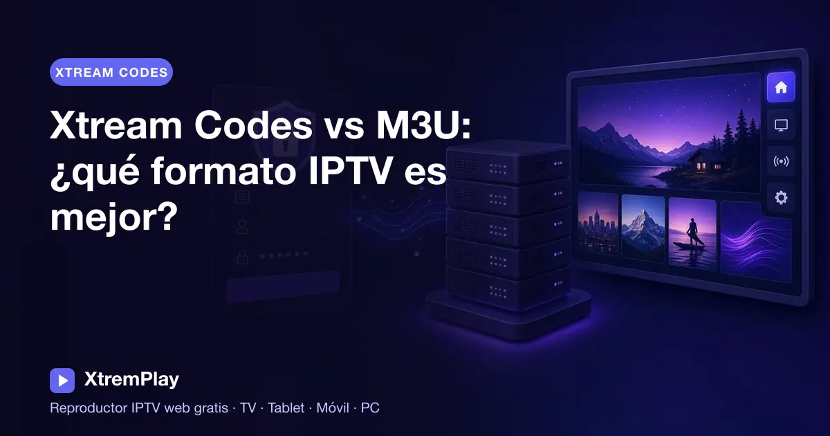Comparativa de los formatos IPTV Xtream Codes y M3U para VOD, velocidad, EPG y seguridad