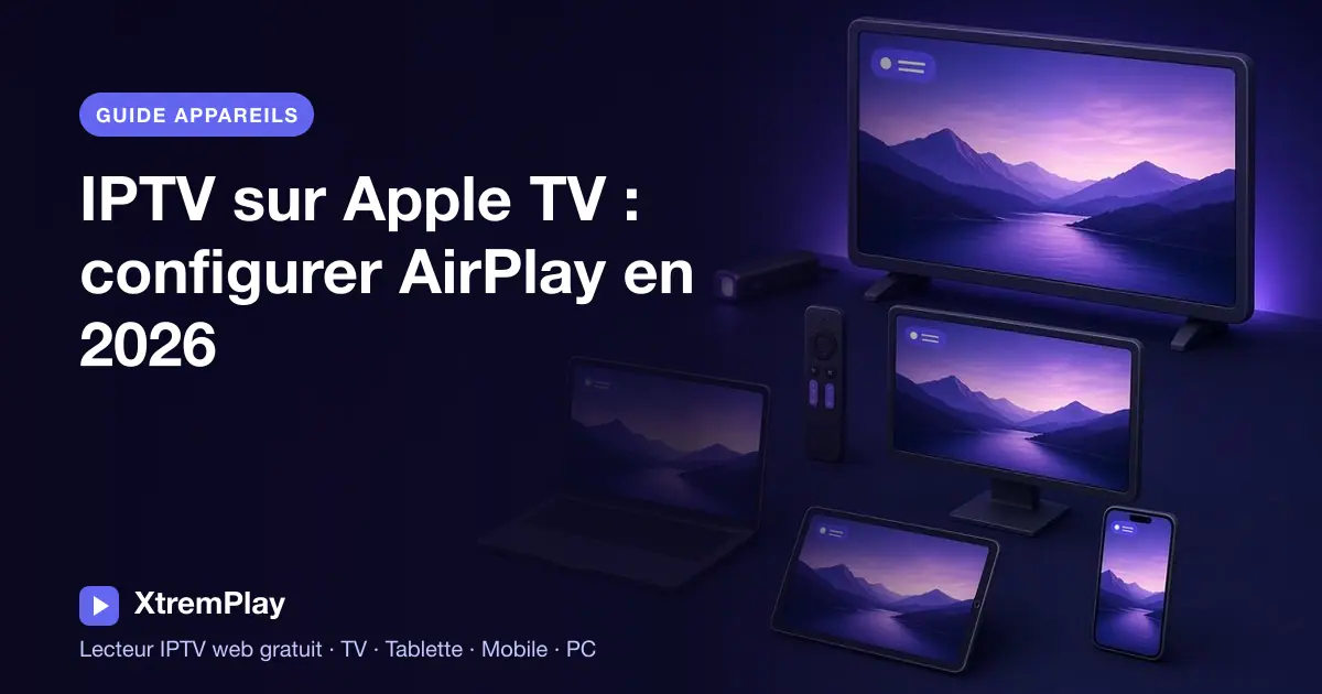 Lecture d’un lecteur IPTV en ligne sur un iPhone et diffusion sur un téléviseur avec Apple TV