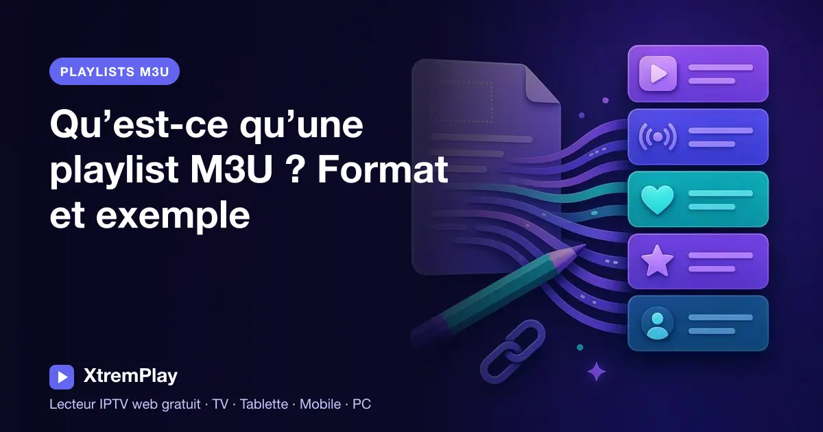 Exemple de code de playlist M3U avec les attributs EXTINF, tvg-id, tvg-logo et group-title