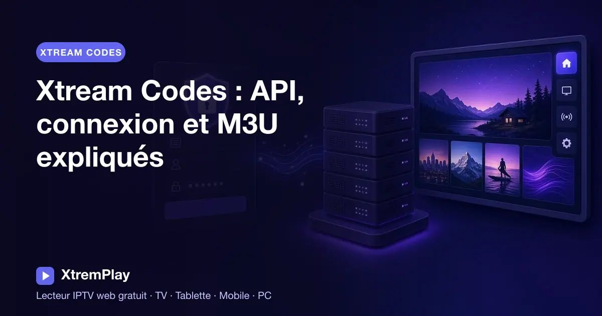 Un utilisateur saisit l’URL du serveur, son nom d’utilisateur et son mot de passe Xtream Codes dans un lecteur IPTV en ligne