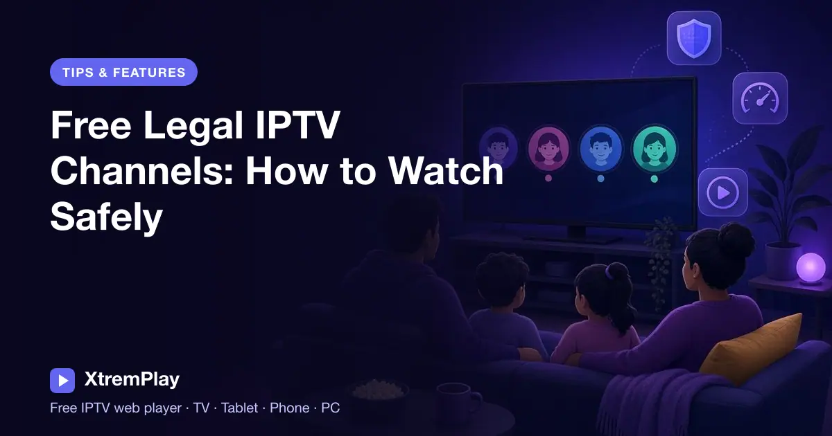 Viewer playing authorized free IPTV channels on a television with a tablet and phone nearby