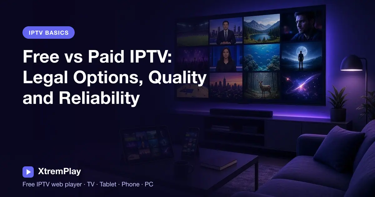 Viewer comparing free FAST channels and a paid IPTV service on a television