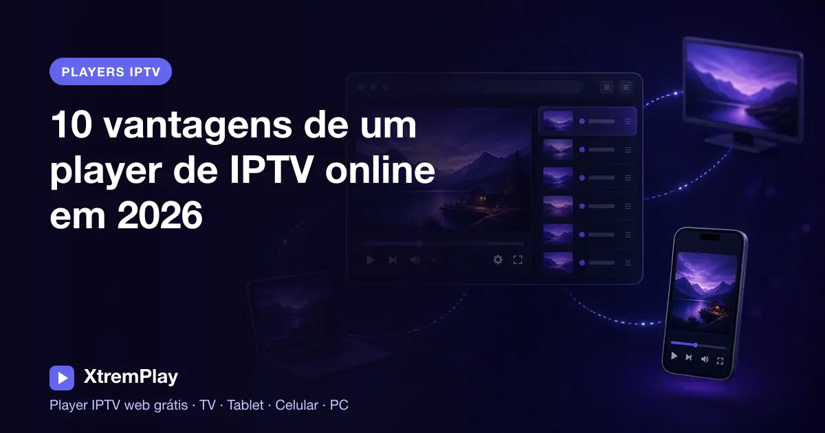 Pessoa assistindo a uma transmissão de IPTV pelo navegador em uma Smart TV, tablet, celular e computador