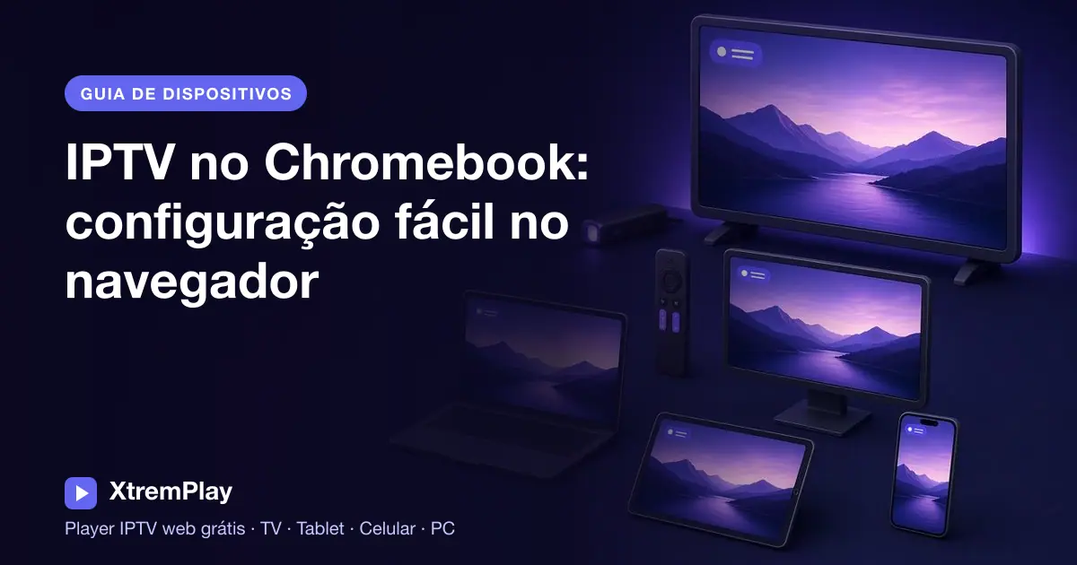 Um Chromebook exibindo um player IPTV online no navegador